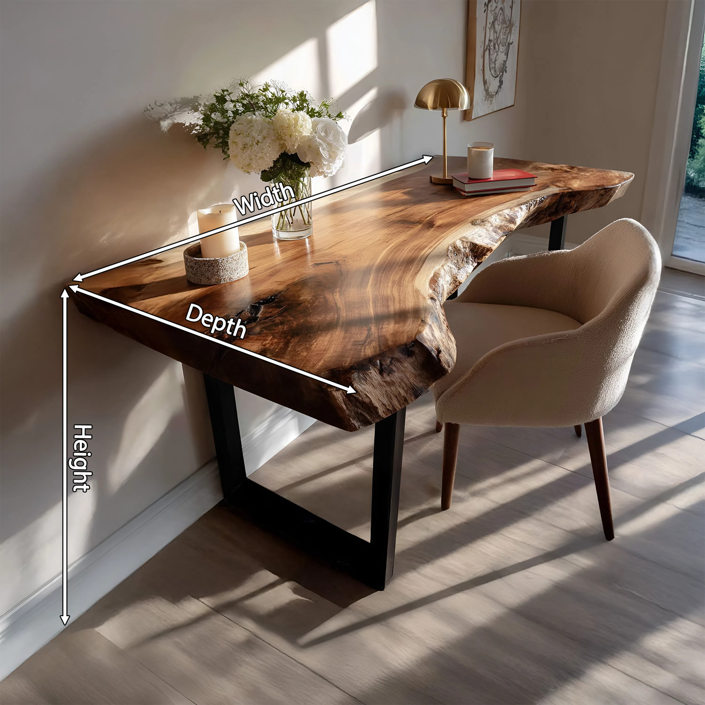 Mid Century Wooden Live Edge Desk For Living Room Kitchnce