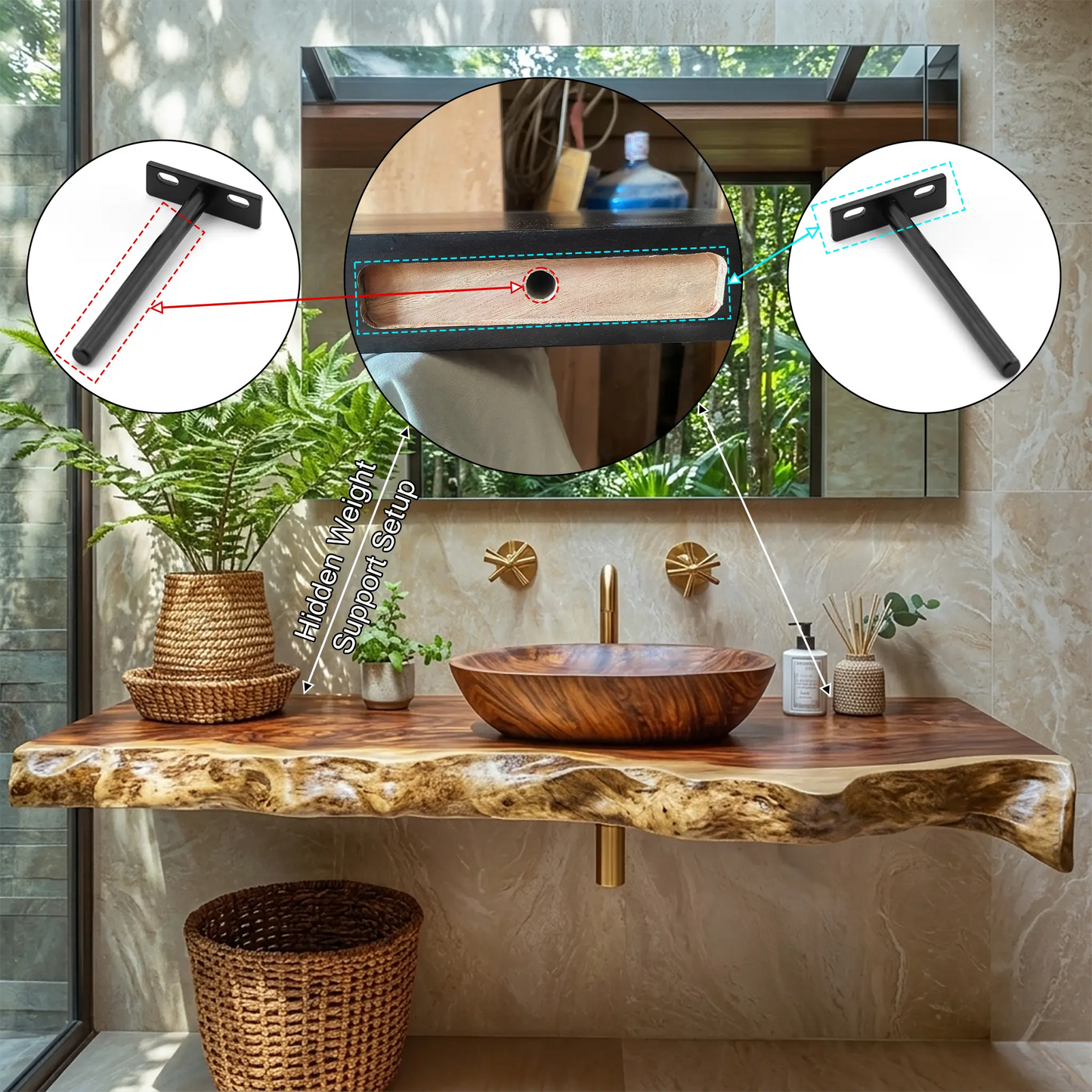 Solvara Live Edge Solid Wood Floating Bathroom Vanity SPA158318 Kitchnce