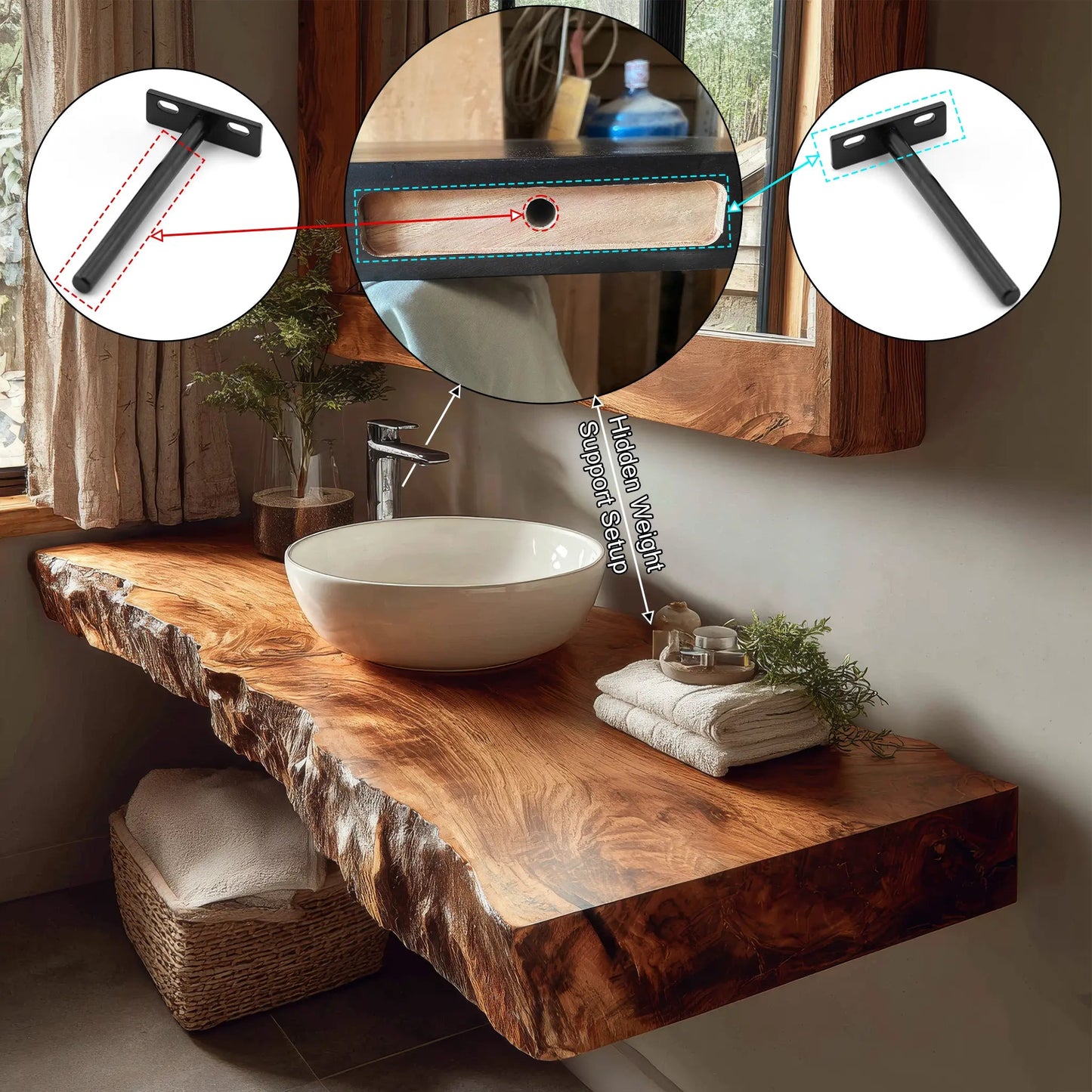 Solvian Live Edge Solid Wood Floating Bathroom Vanity SPA606606 Kitchnce