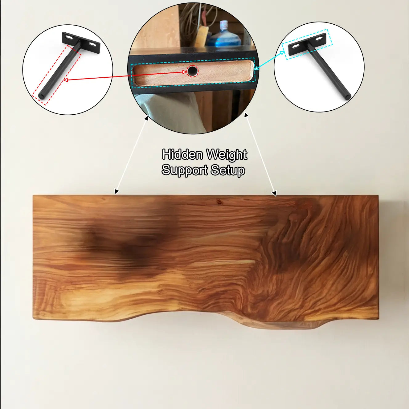 Solvra Live Edge Solid Wood Floating Shelf SPA235456 Kitchnce