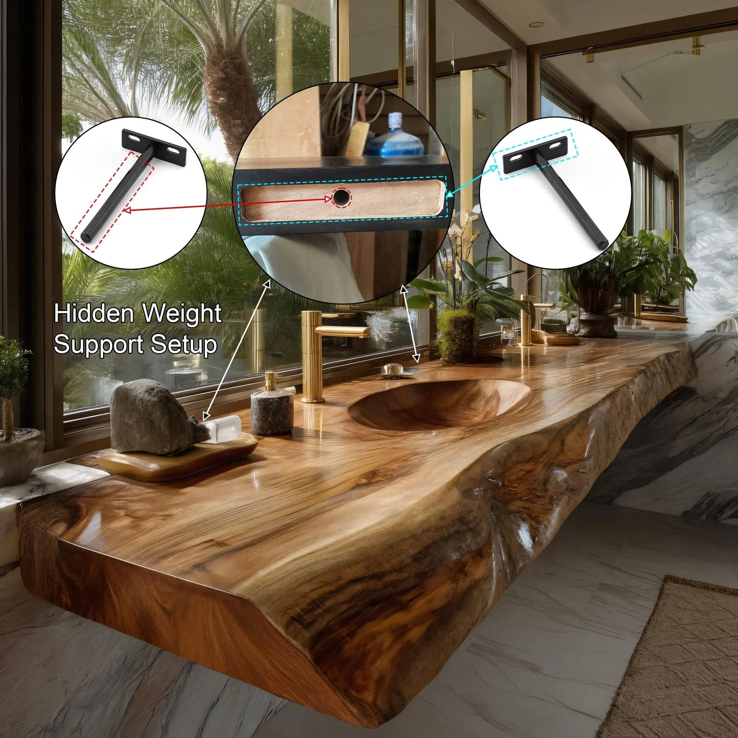 Solvren Live Edge Solid Wood Floating Bathroom Vanity with Integrated Sink SPA226266 Kitchnce