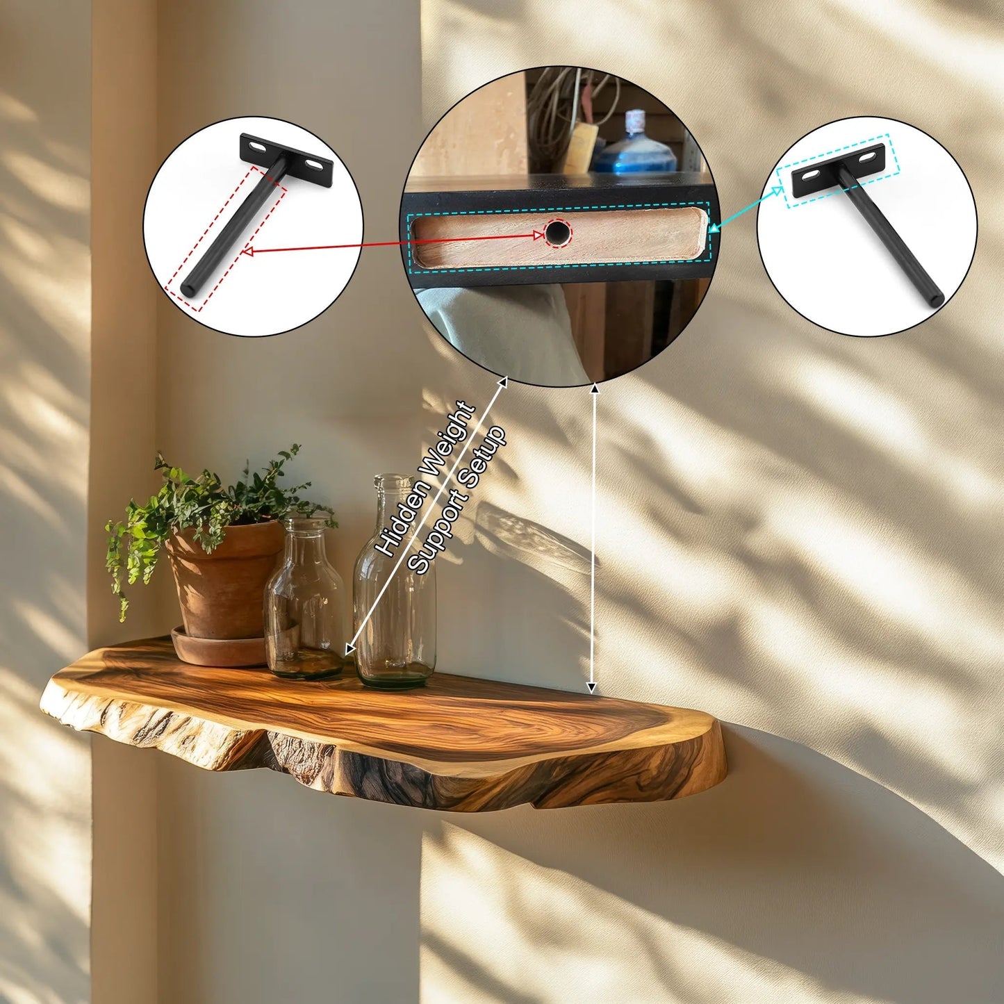 Solvren Live Edge Solid Wood Floating Shelf SPA635291 Kitchnce