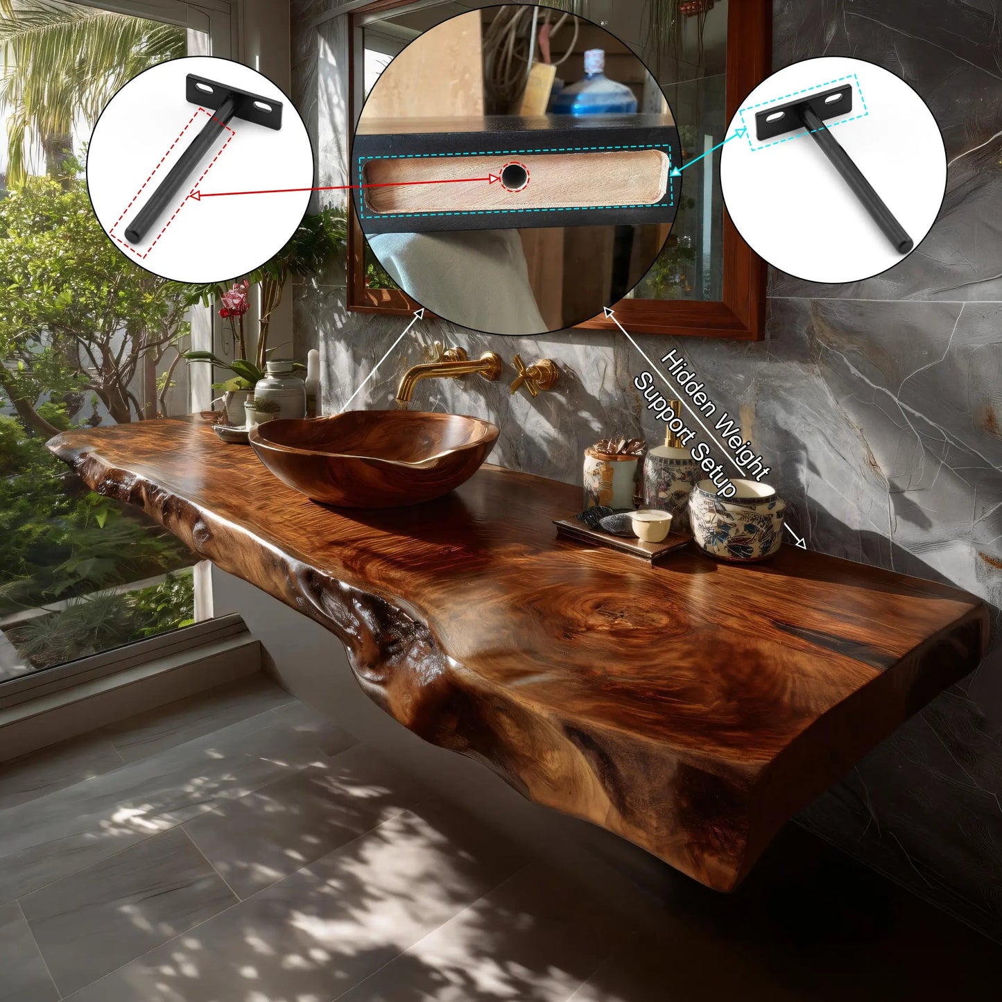 Sylvaris Live Edge Solid Wood Floating Bathroom Vanity SPA169453 Kitchnce