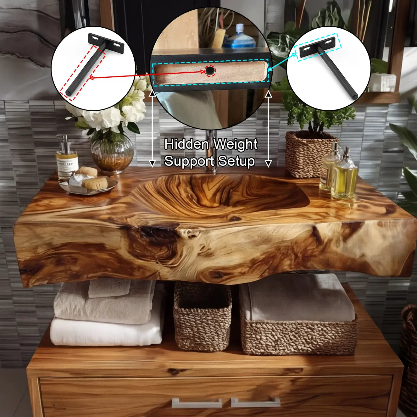 Talvera Live Edge Solid Wood Floating Bathroom Vanity with Integrated Sink SPA4834822 Kitchnce