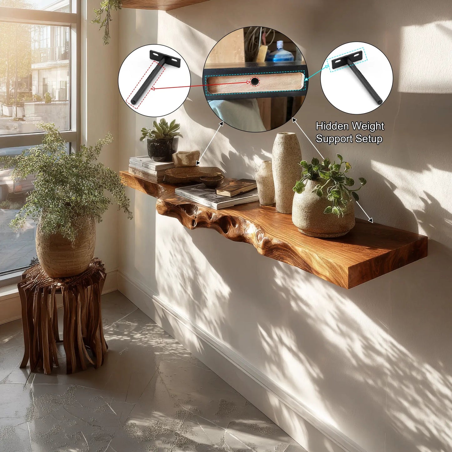 Talviro Live Edge Solid Wood Floating Shelf SPA283824 Kitchnce