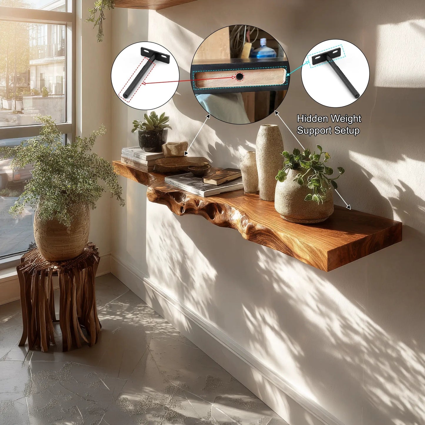 Talviro Live Edge Solid Wood Floating Shelf SPA283824 Kitchnce