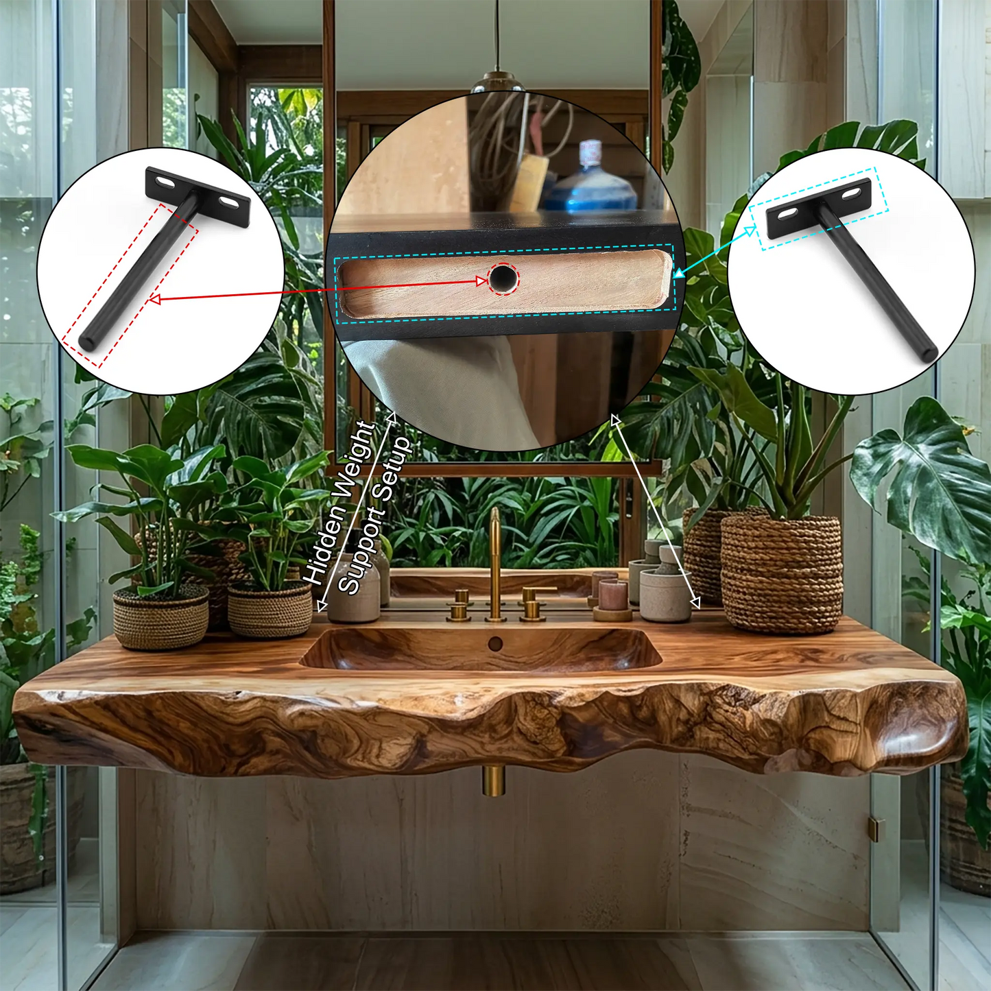 Thalorin Live Edge Solid Wood Floating Bathroom Vanity with Integrated Sink SPA426482 Kitchnce