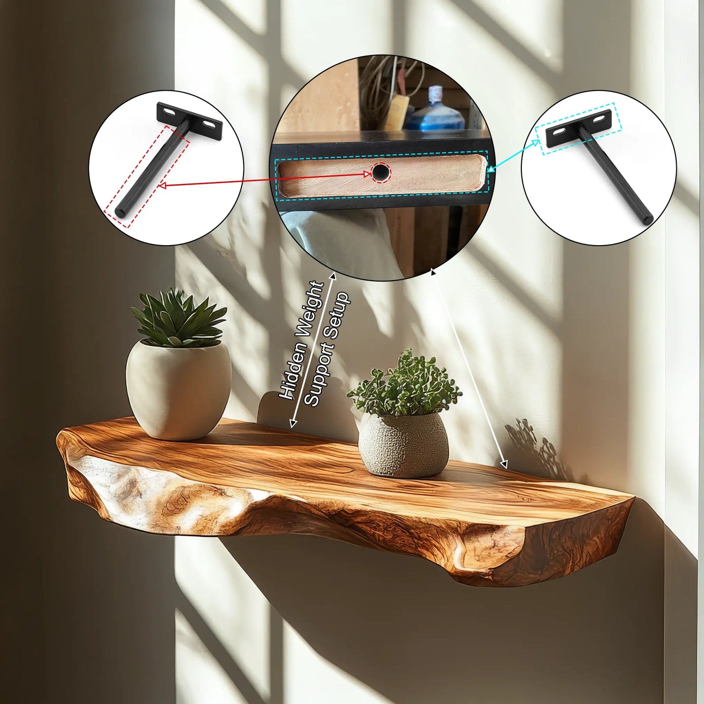 Thalric Live Edge Solid Wood Floating Shelf SPA203698 Kitchnce