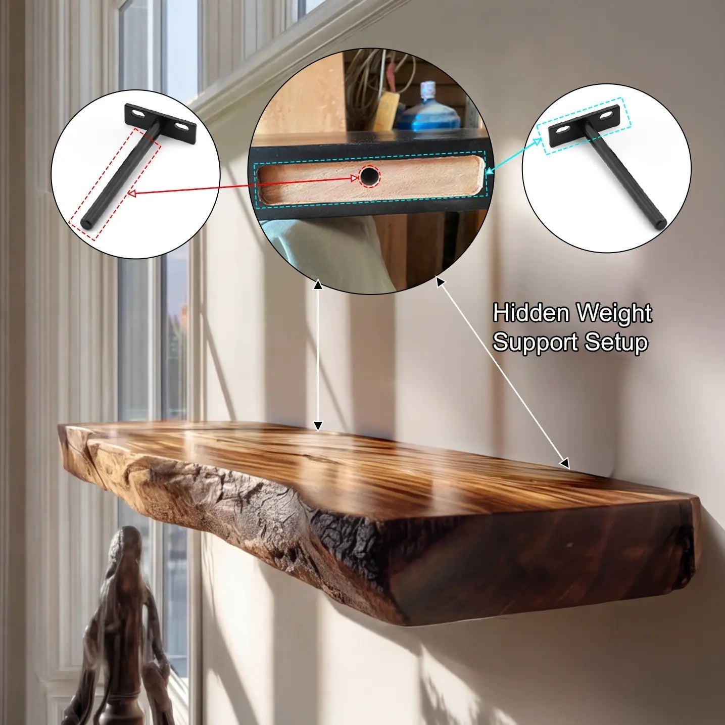 Torvane Live Edge Solid Wood Floating Shelf SPA354359 Kitchnce