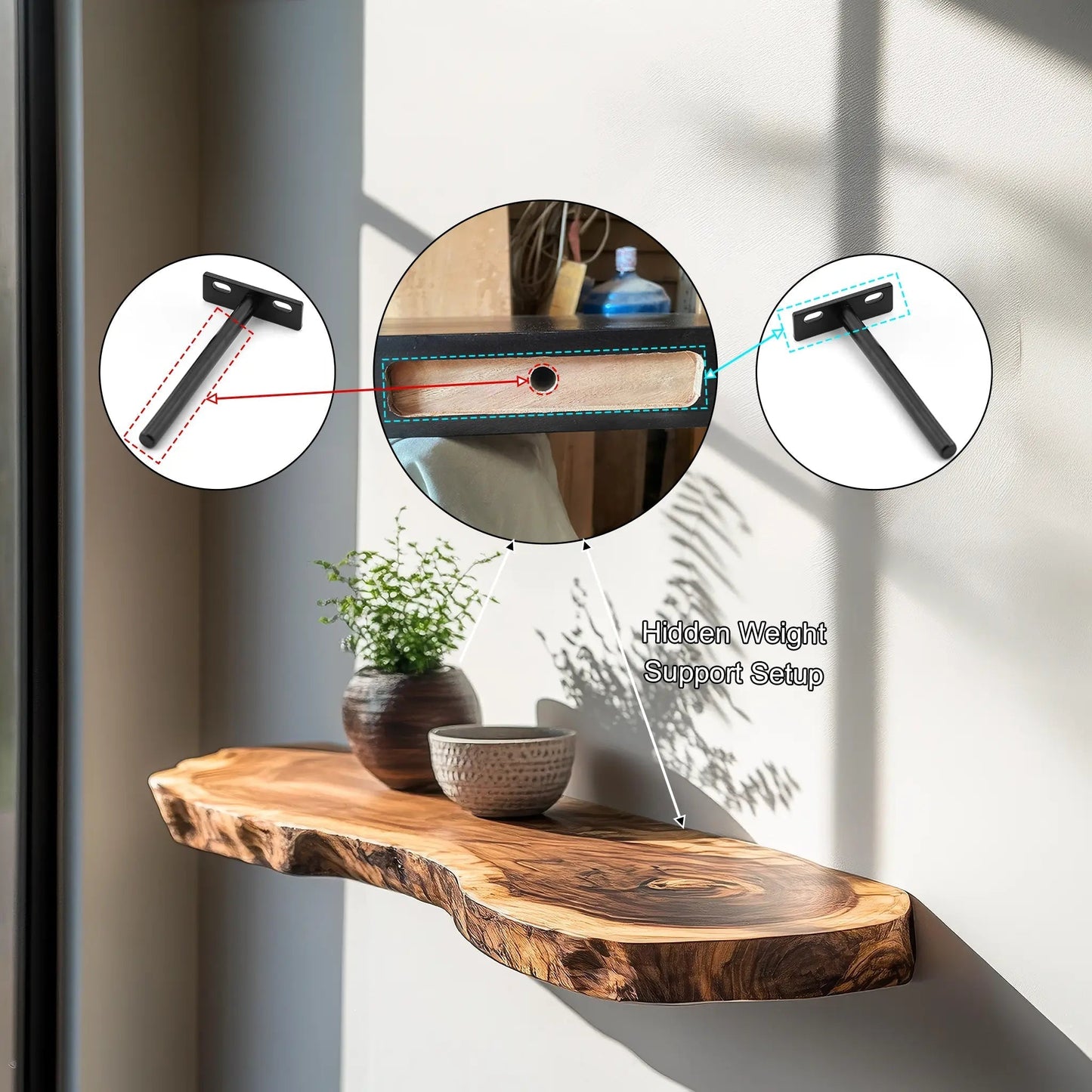 Torvello Live Edge Solid Wood Floating Shelf SPA965832 Kitchnce