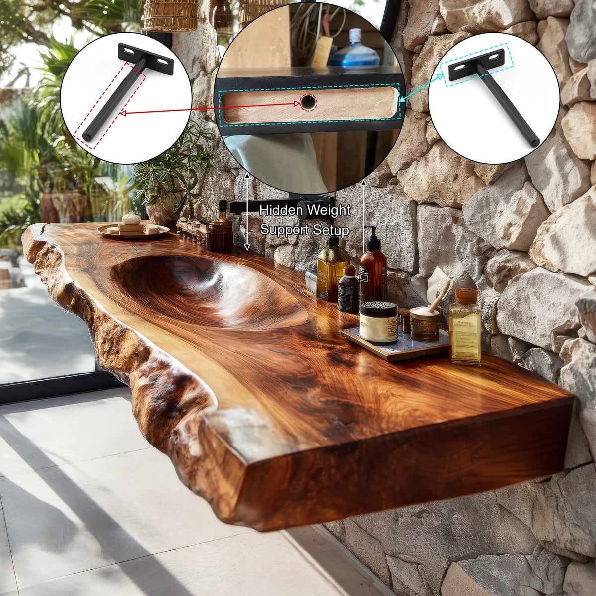 Torvyn Live Edge Solid Wood Floating Bathroom Vanity with Integrated Sink SPA365412 Kitchnce