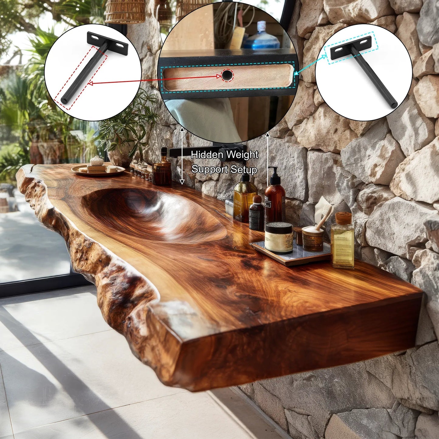 Torvyn Live Edge Solid Wood Floating Bathroom Vanity with Integrated Sink SPA365412 Kitchnce