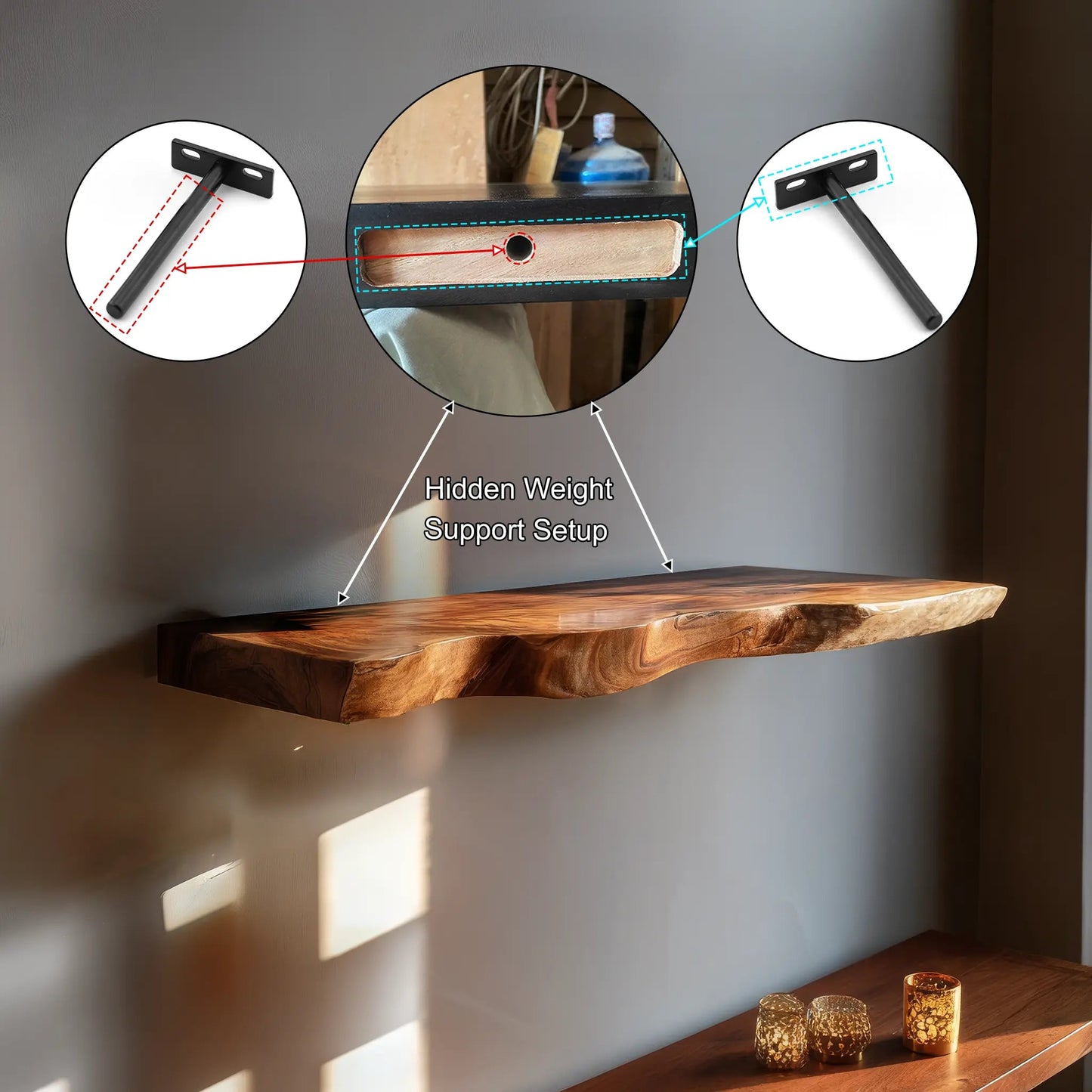 Trevion Live Edge Solid Wood Floating Shelf SPA625413 Kitchnce