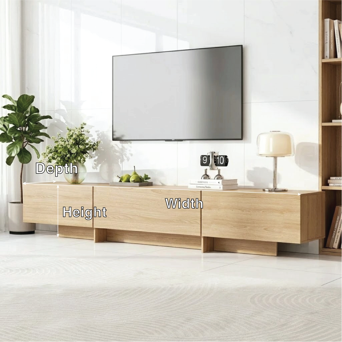 Modern Solid Wood TV Stand Long Low Profile Media Console Minimal Storage Unit