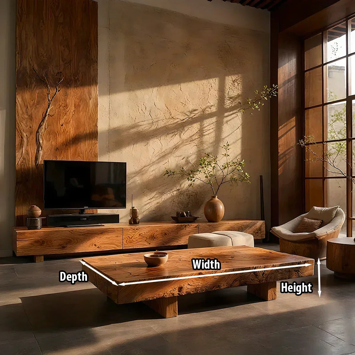 Live Edge Solid Wood Coffee Table for Modern Rustic Living Room