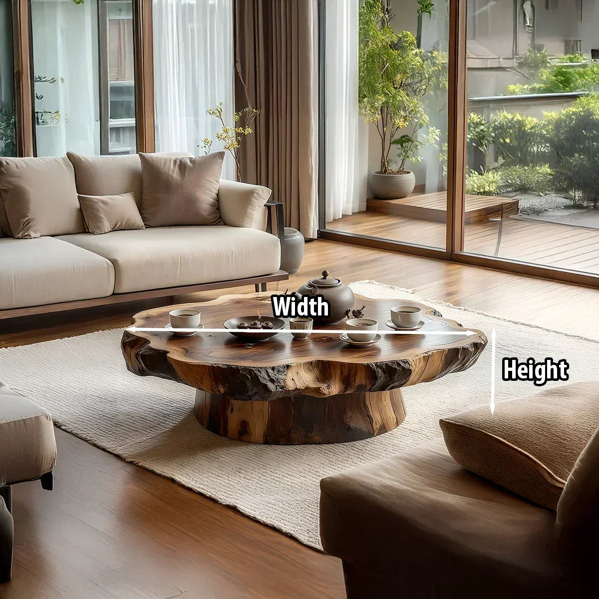 Round Live Edge Wood Coffee Table with Pedestal Base