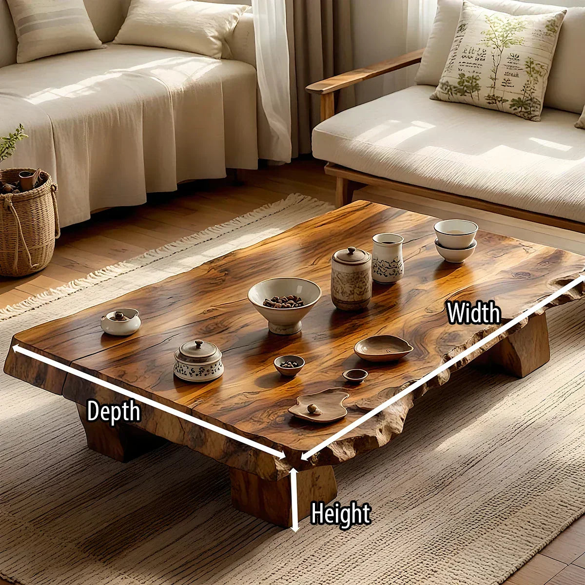 Live Edge Solid Wood Tea Table Low Floor Coffee Table