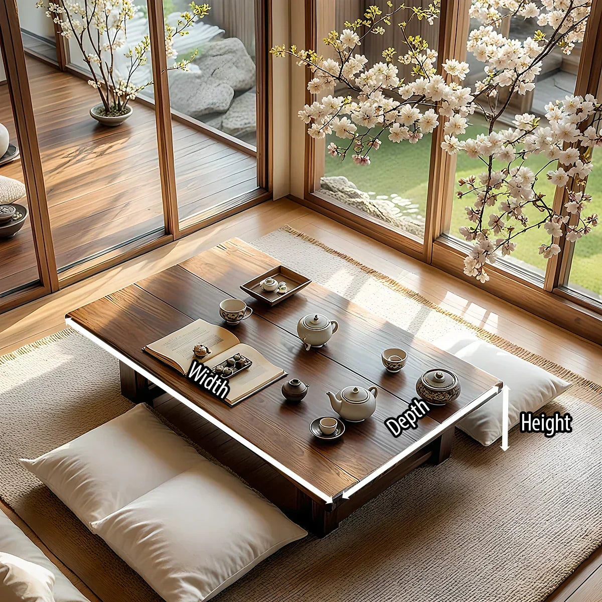 Solid Wood Japanese Low Tea Table Minimalist Floor Coffee Table