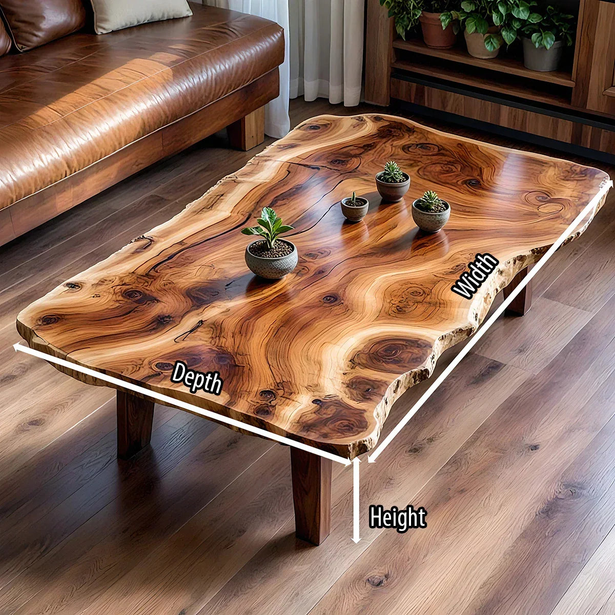 Live Edge Solid Wood Coffee Table Organic Slab Rustic Center Table