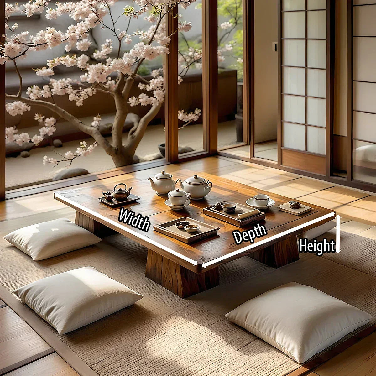 Japanese Solid Wood Low Tea Table Zen Floor Coffee Table
