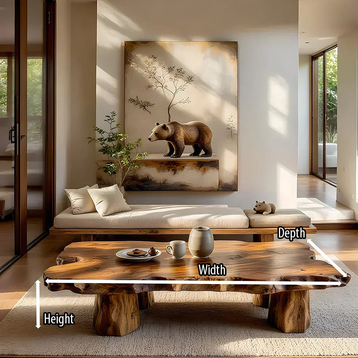 Organic Live Edge Wood Coffee Table Rustic Solid Slab Center Table
