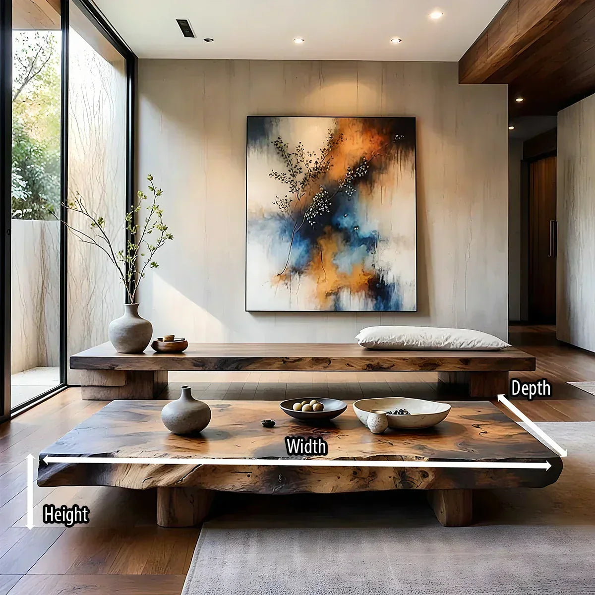 Live Edge Solid Wood Low Coffee Table Rustic Slab Floor Table