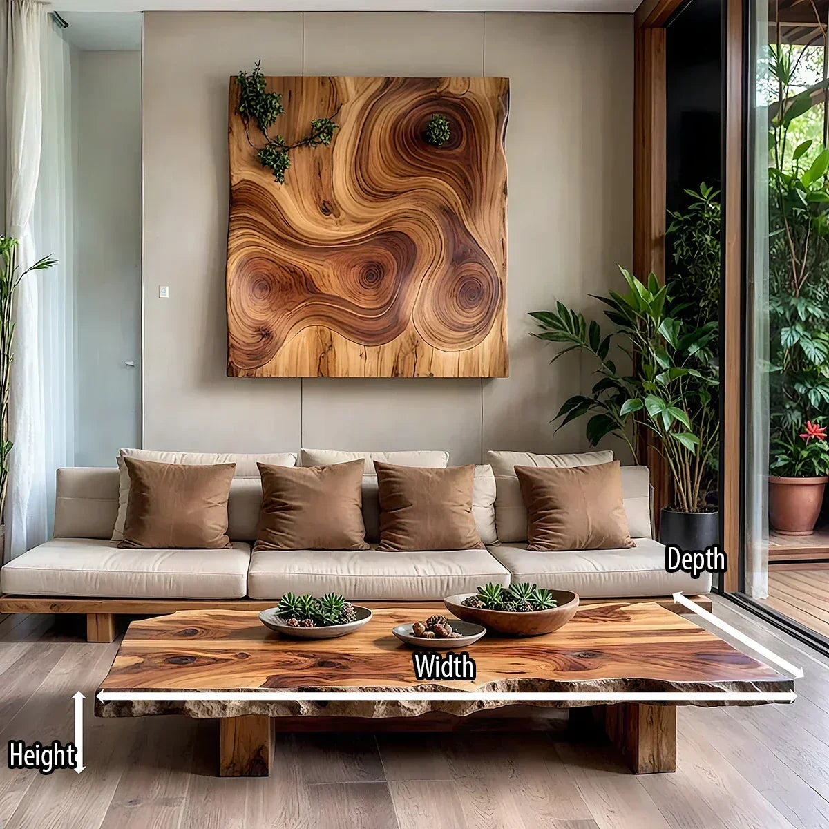 Live Edge Solid Wood Coffee Table Natural Slab Rustic Center Table