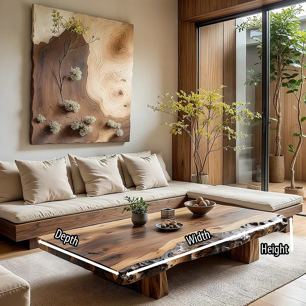 Natural Live Edge Wood Coffee Table Solid Slab Rustic Center Table