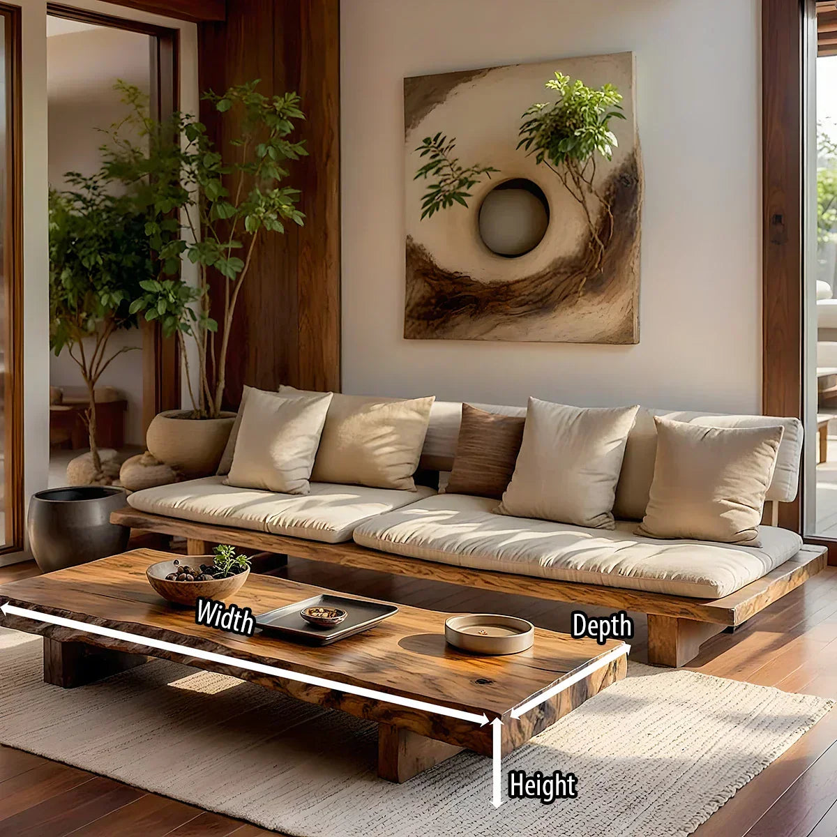Organic Live Edge Solid Wood Coffee Table Rustic Slab Low Table