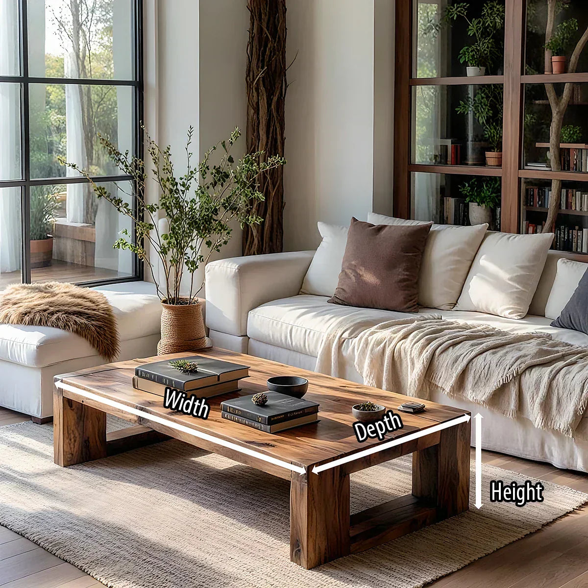 Solid Wood Block Coffee Table Rustic Minimalist Low Center Table