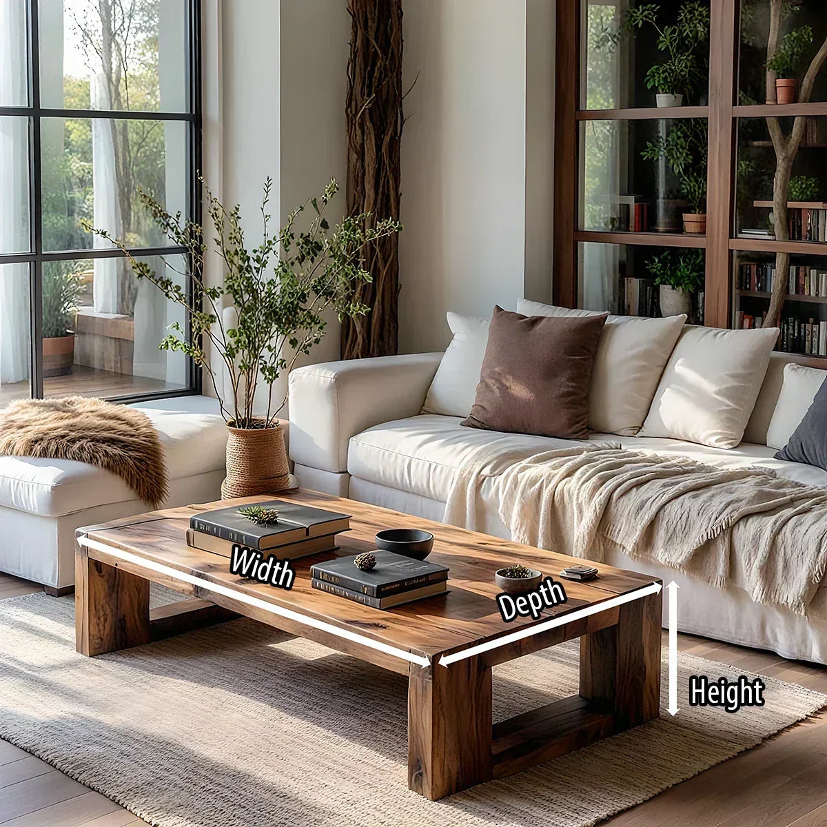 Solid Wood Block Coffee Table Rustic Minimalist Low Center Table