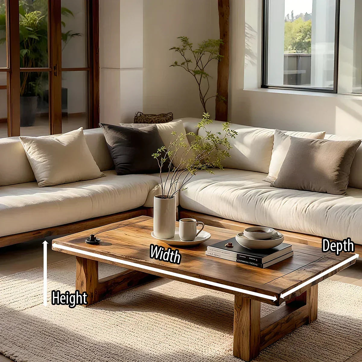 Rustic Solid Wood Coffee Table Minimalist Low Slab Center Table