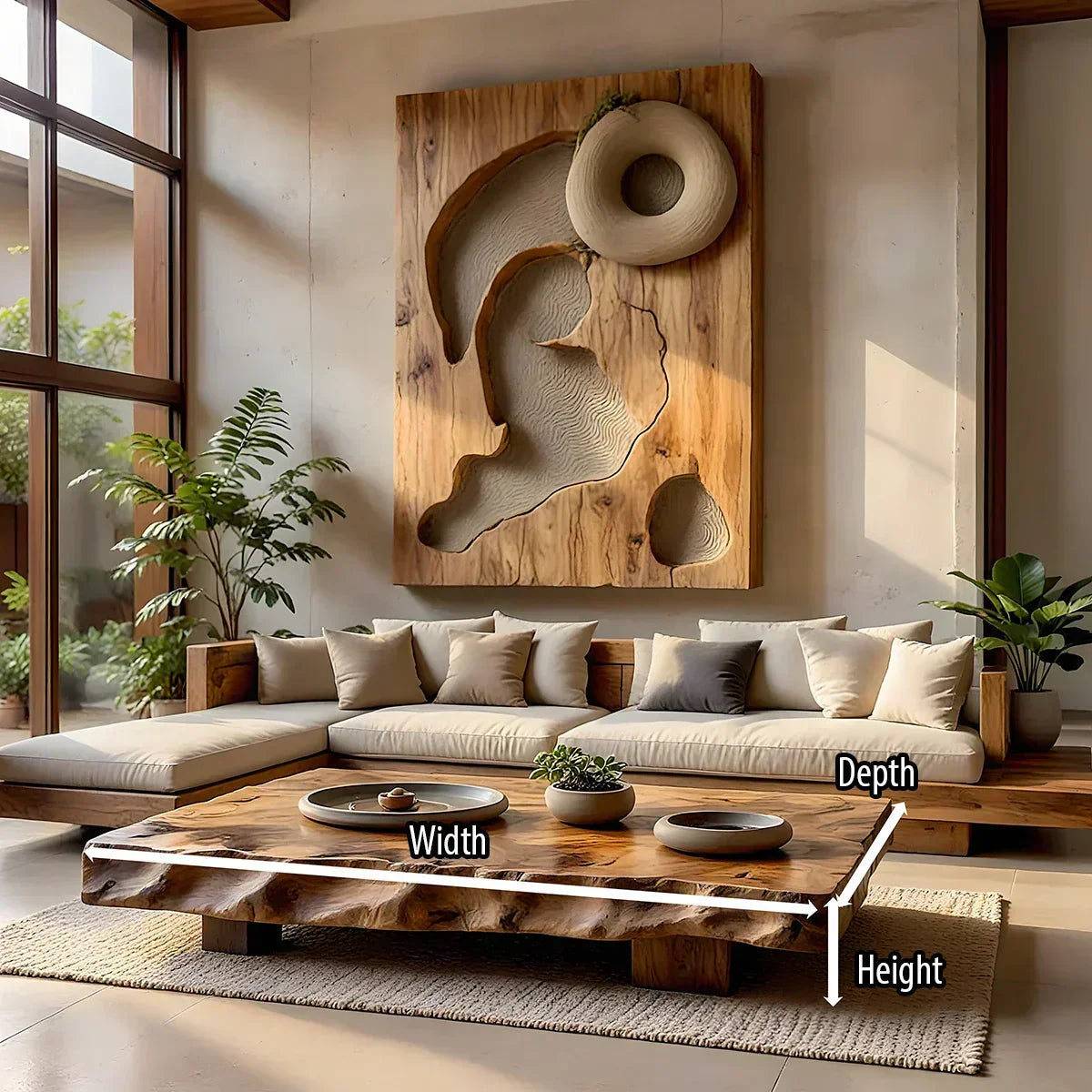 Live Edge Solid Wood Coffee Table Rustic Organic Low Center Table
