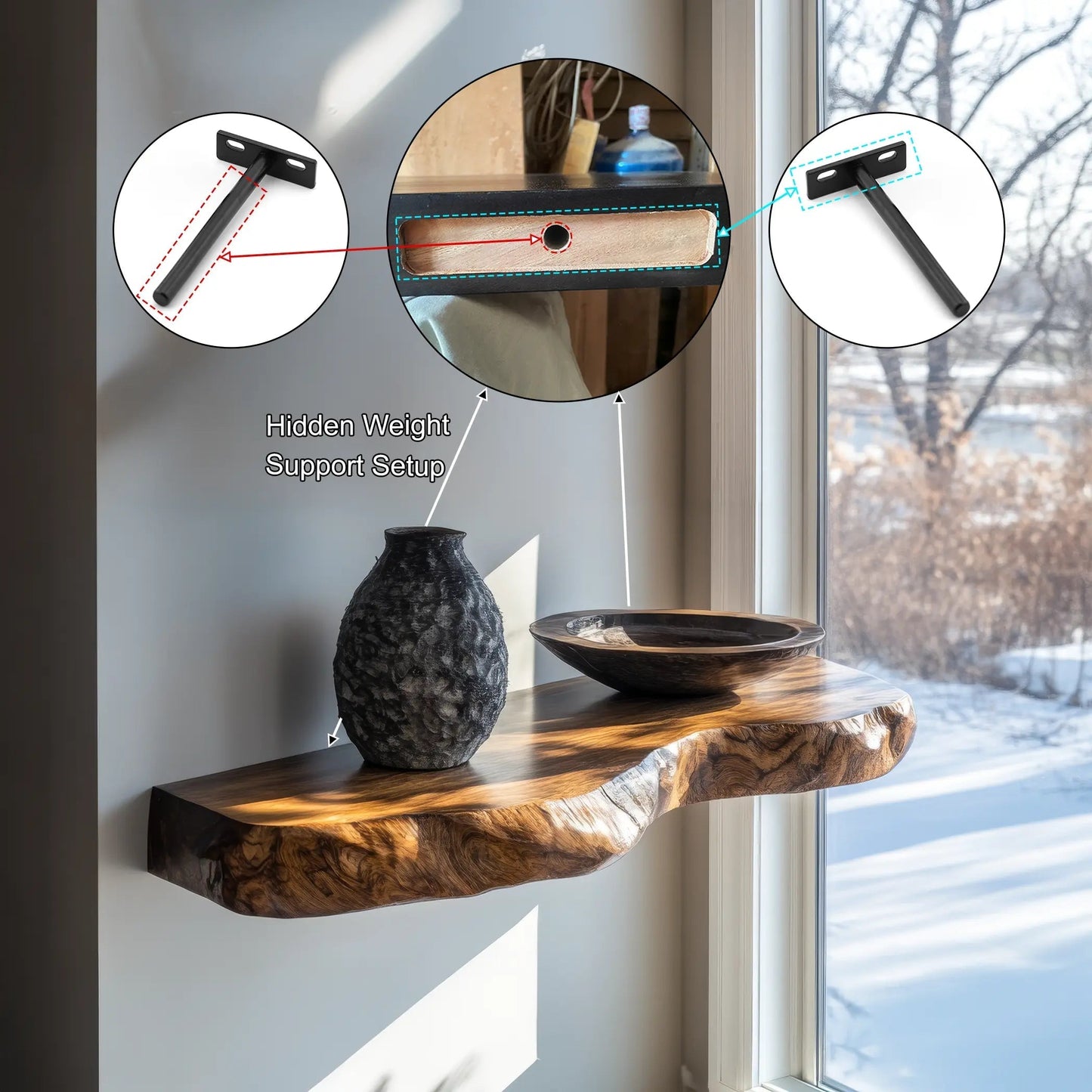 Valdren Live Edge Solid Wood Floating Shelf SPA963025 Kitchnce