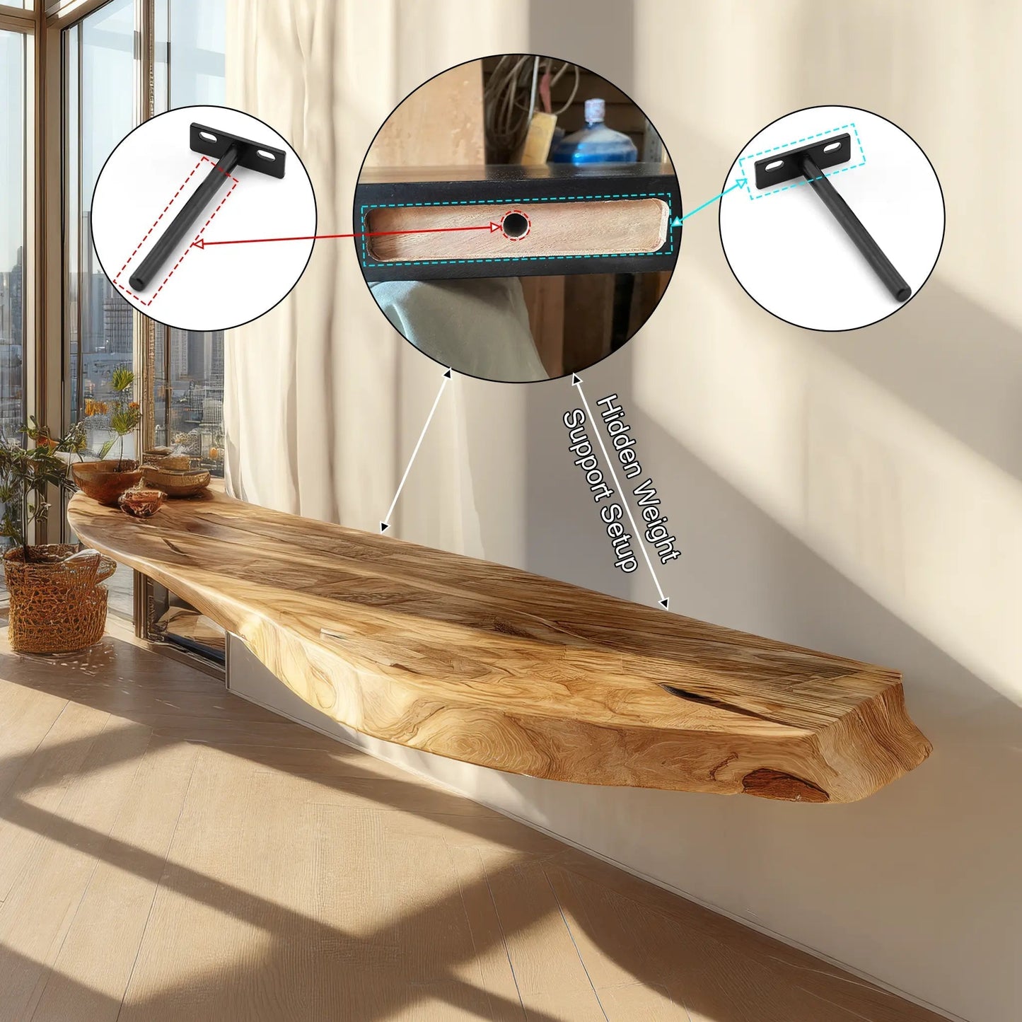 Valenor Live Edge Solid Wood Floating Shelf SPA245642 Kitchnce