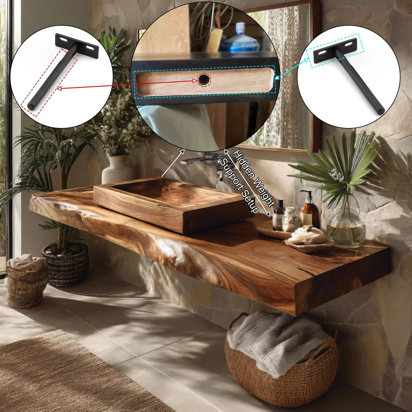 Valrion Live Edge Solid Wood Floating Bathroom Vanity SPA254879 Kitchnce