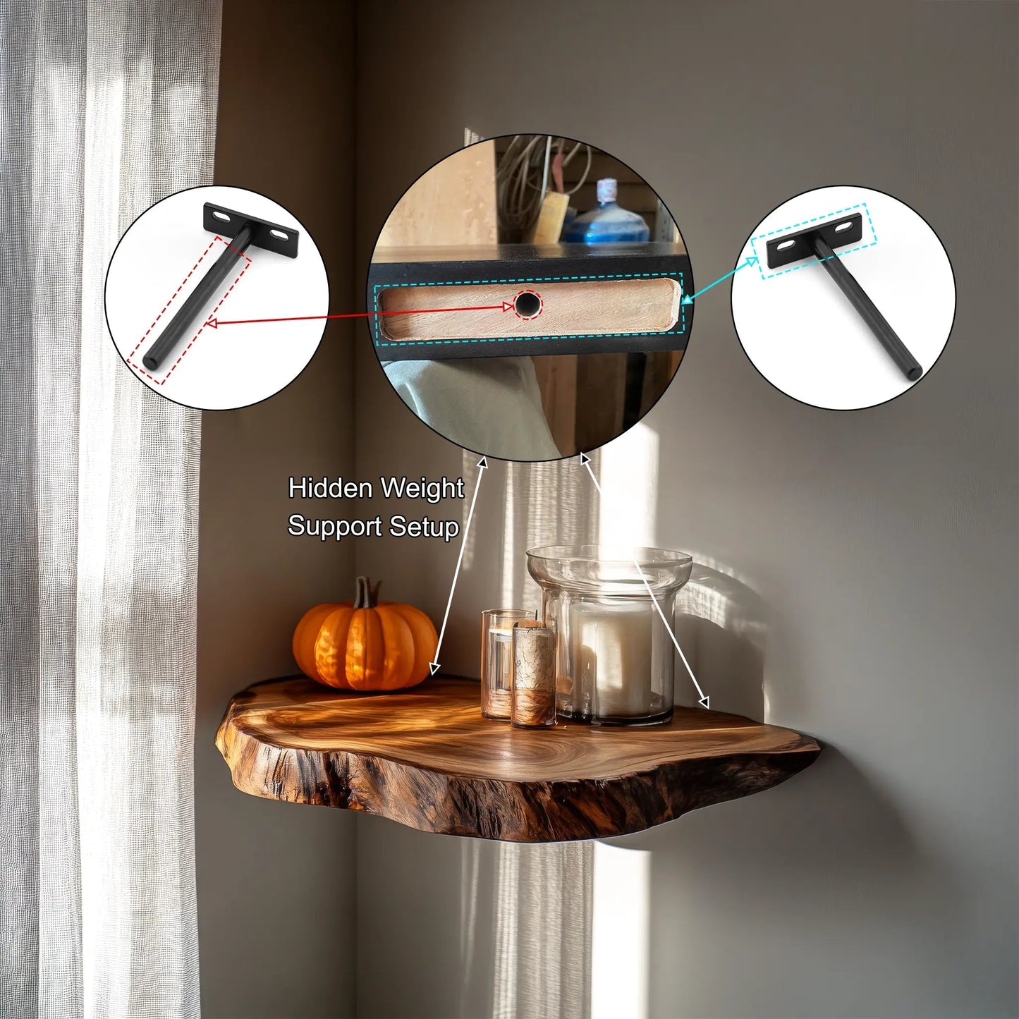 Vardell Live Edge Solid Wood Floating Shelf SPA638541 Kitchnce