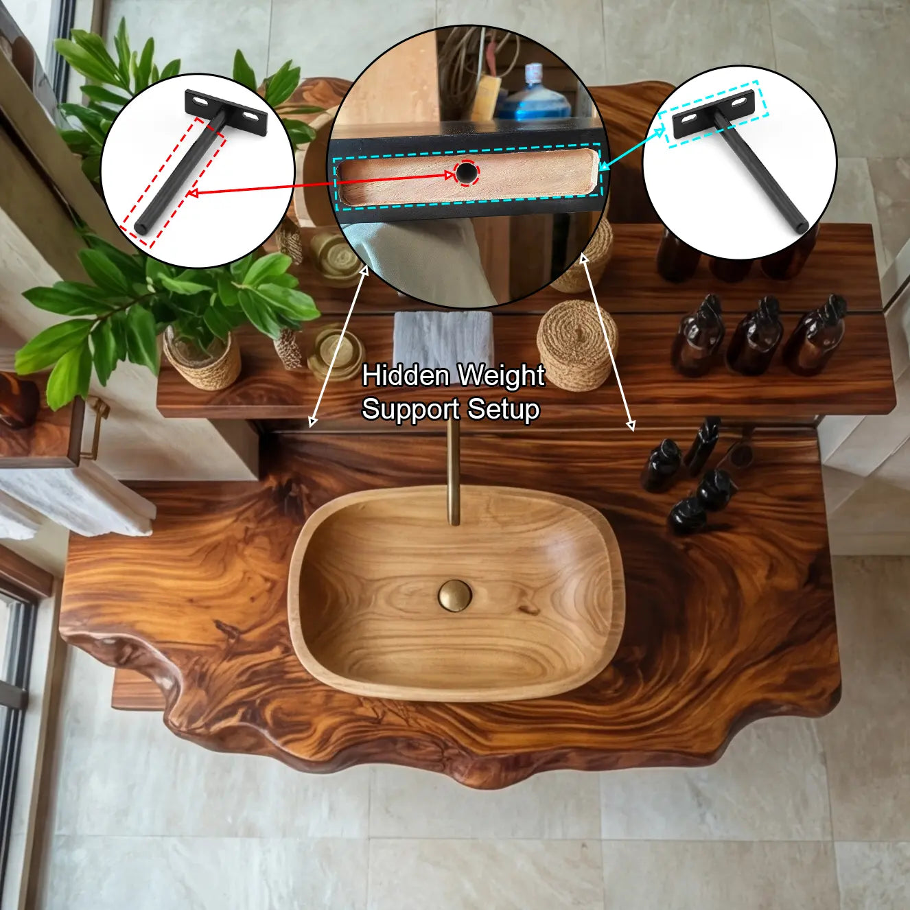 Varento Live Edge Solid Wood Floating Bathroom Vanity SPA346468 Kitchnce