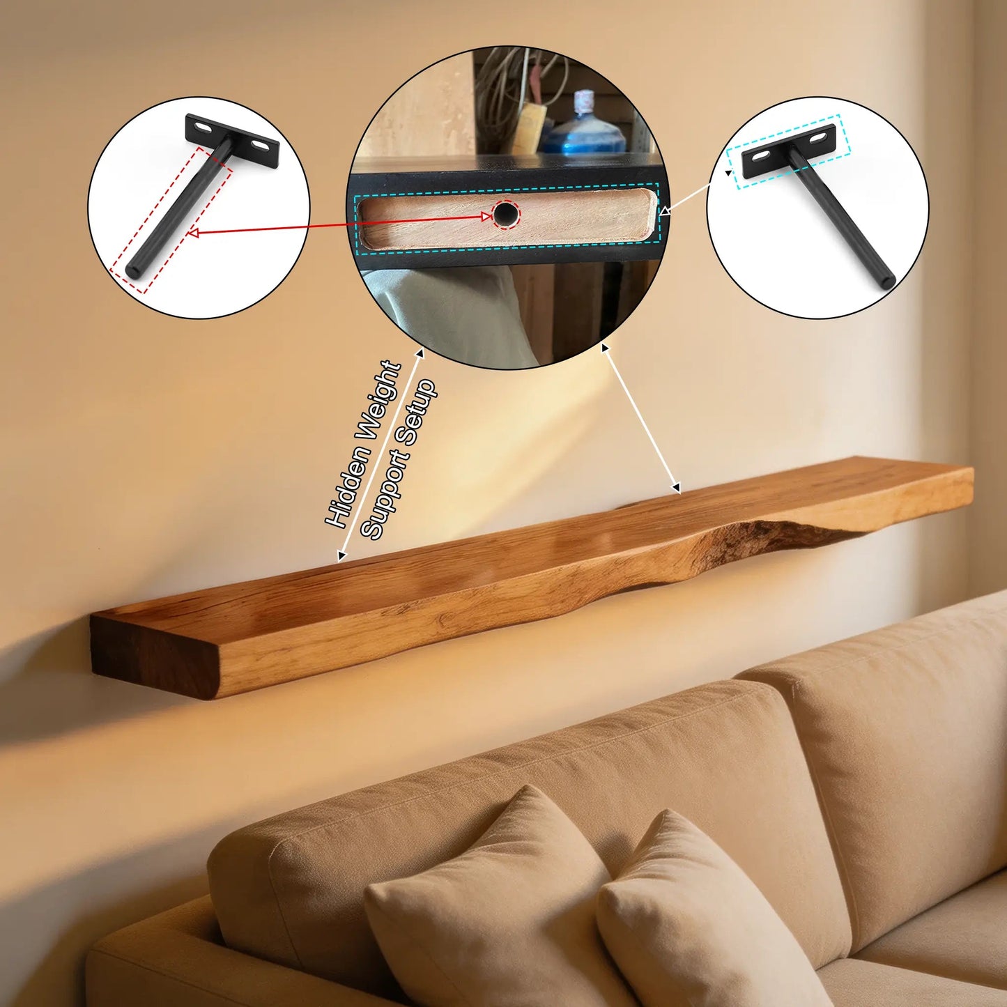 Vareon Live Edge Solid Wood Floating Shelf SPA941384 Kitchnce