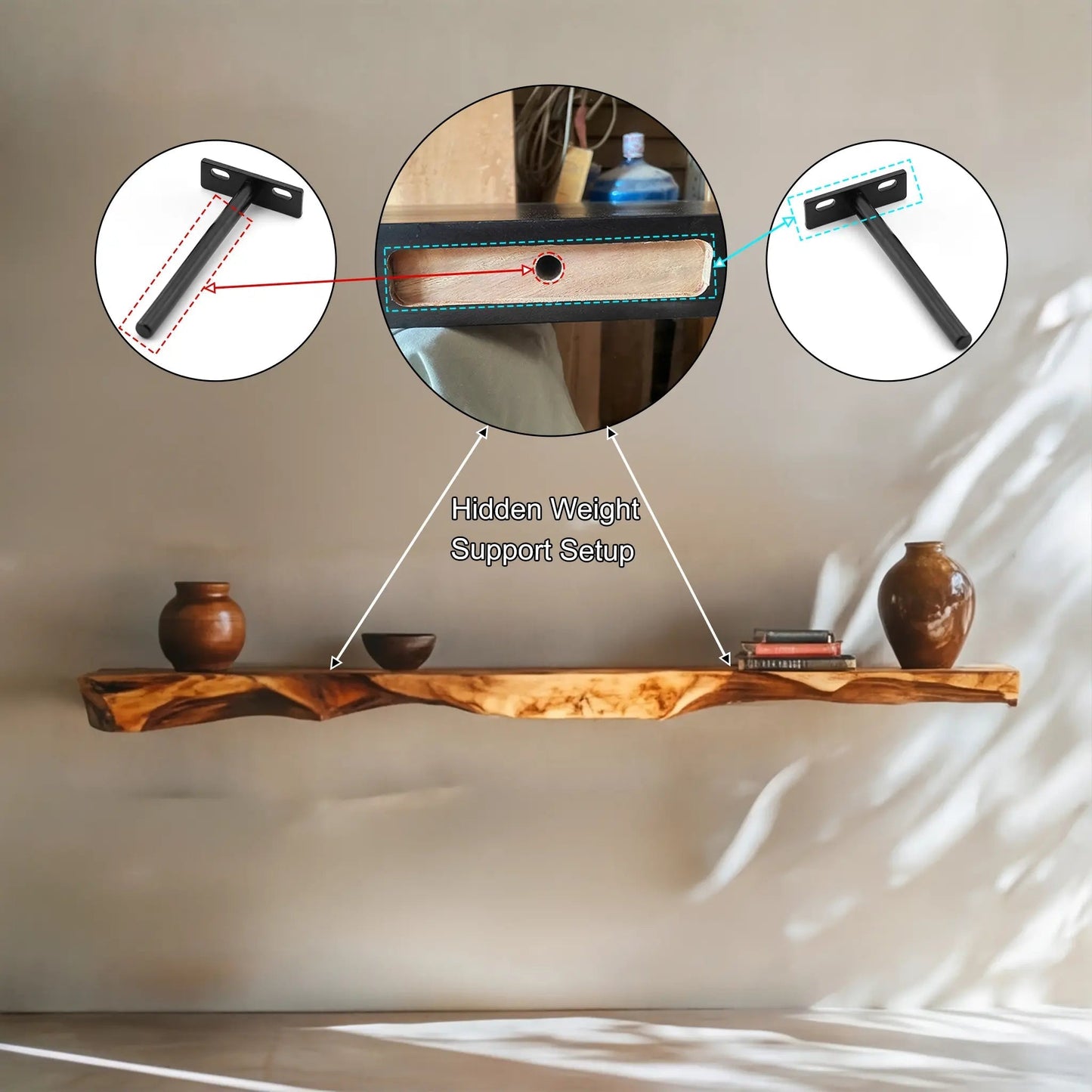 Varneth Live Edge Solid Wood Floating Shelf SPA503125 Kitchnce