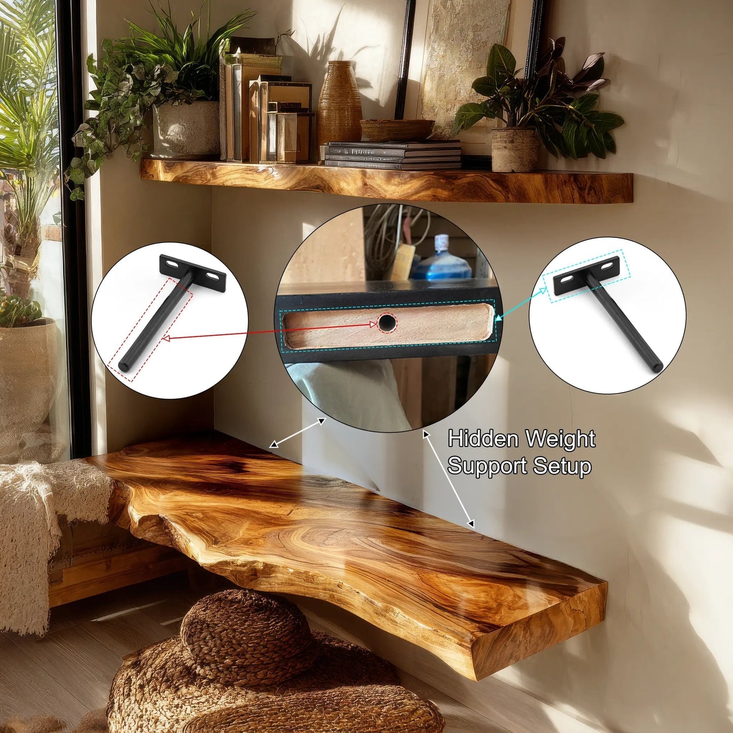 Velaro Live Edge Solid Wood Floating Shelves Kitchnce