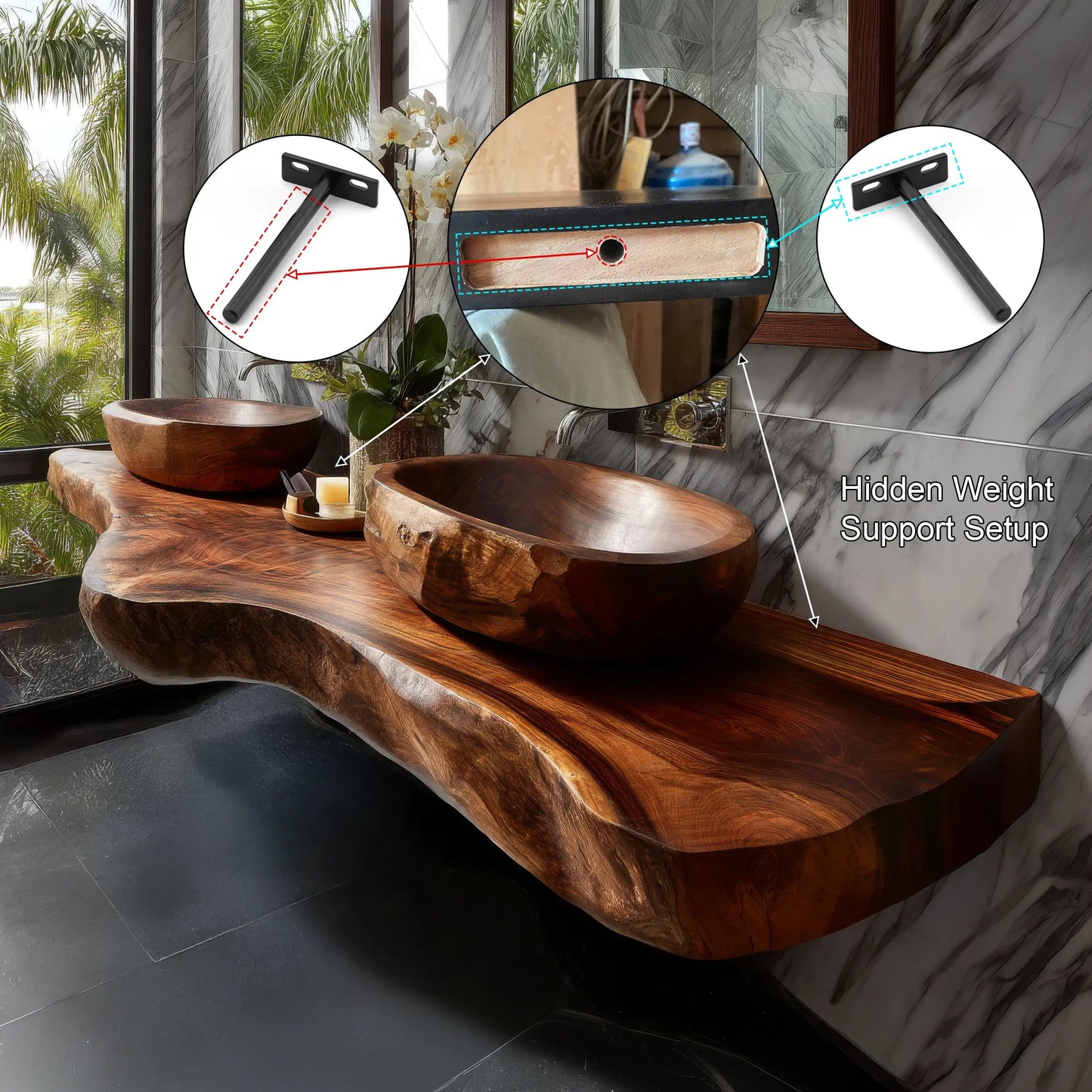 Velcanto Live Edge Solid Wood Floating Bathroom Vanity SPA349352 Kitchnce