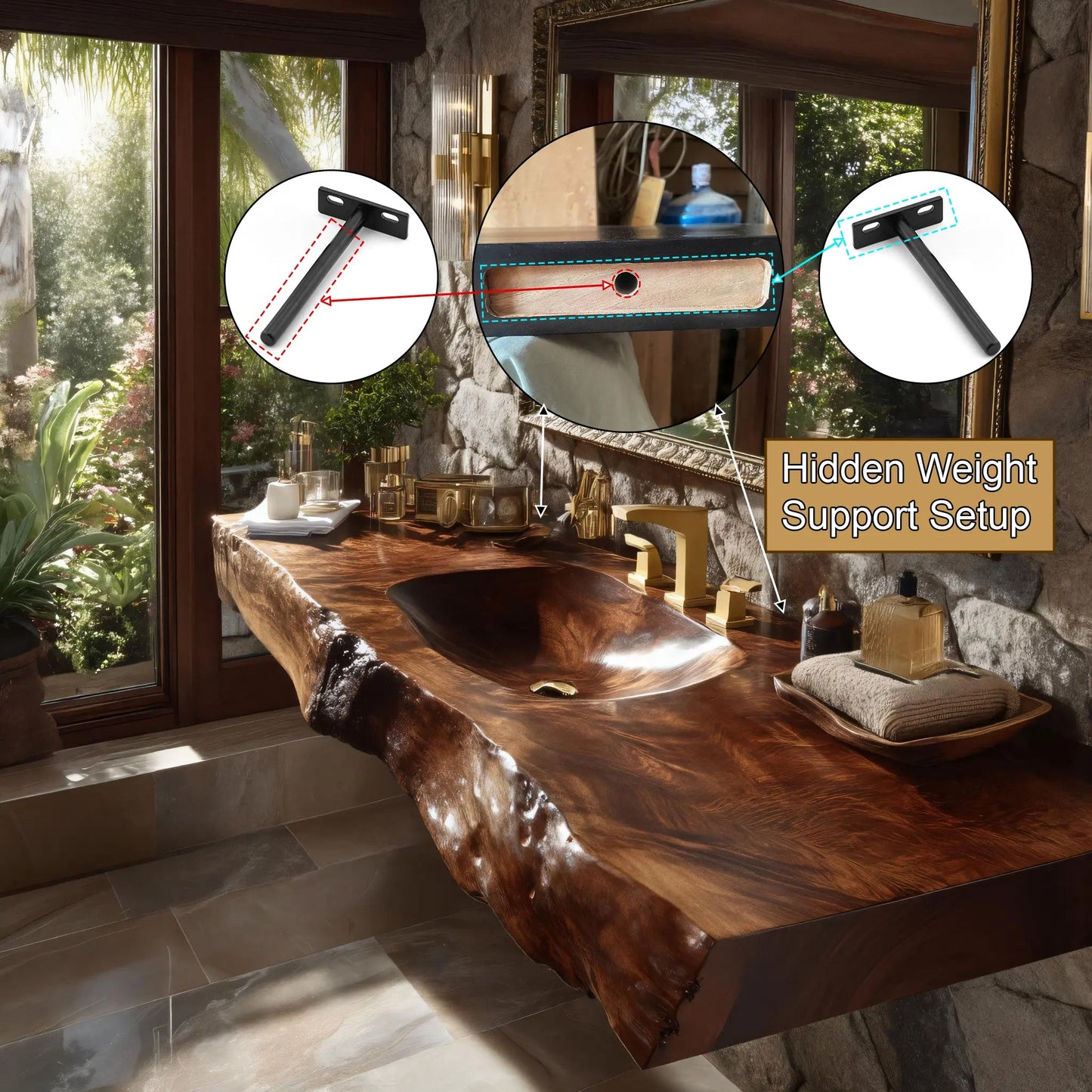 Velmora Live Edge Solid Wood Floating Bathroom Vanity with Integrated Sink SPA555232 Kitchnce