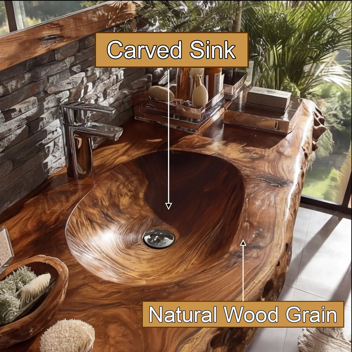 Velmoris Live Edge Solid Wood Floating Bathroom Vanity with Integrated Sink SPA200003 Kitchnce