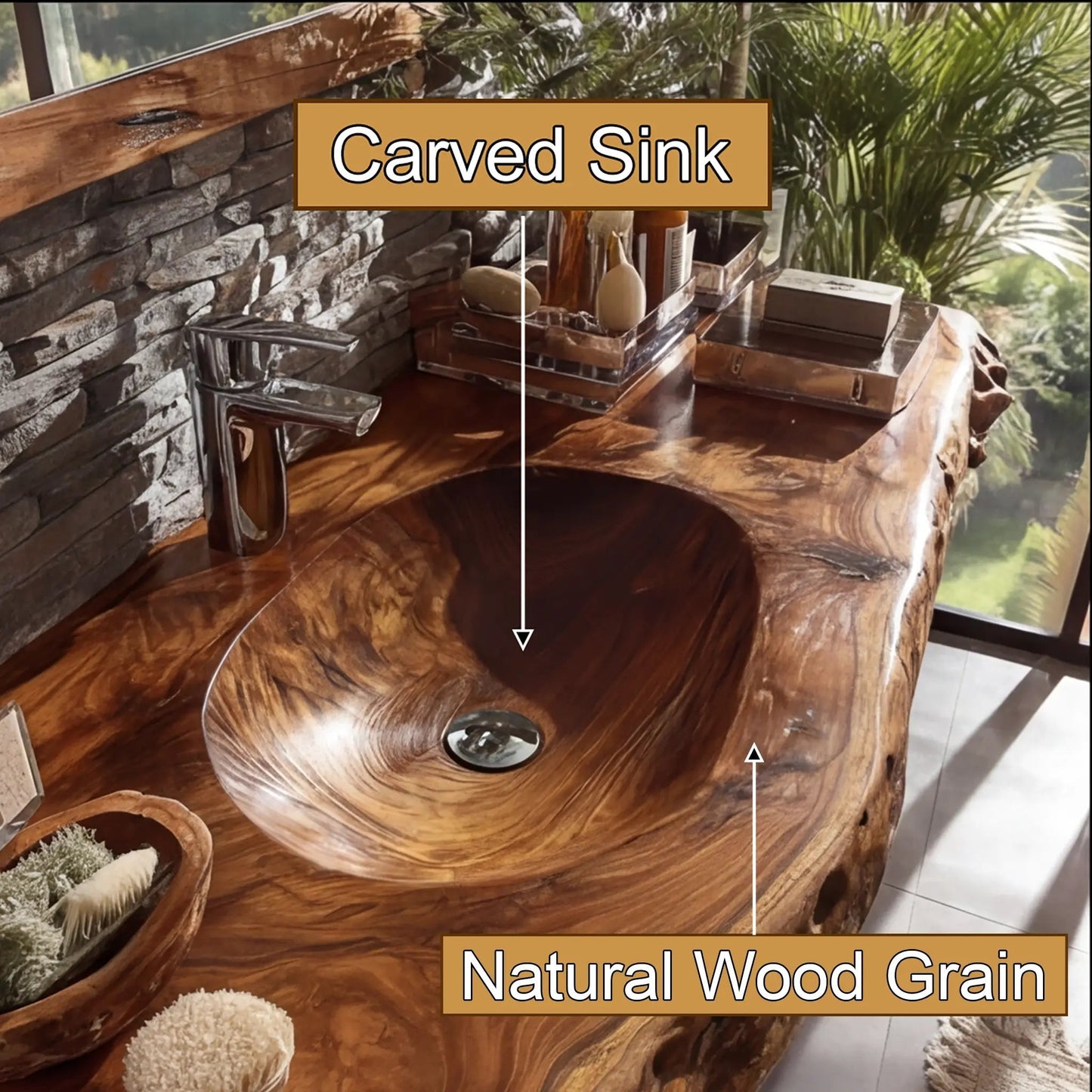 Velmoris Live Edge Solid Wood Floating Bathroom Vanity with Integrated Sink SPA200003 Kitchnce