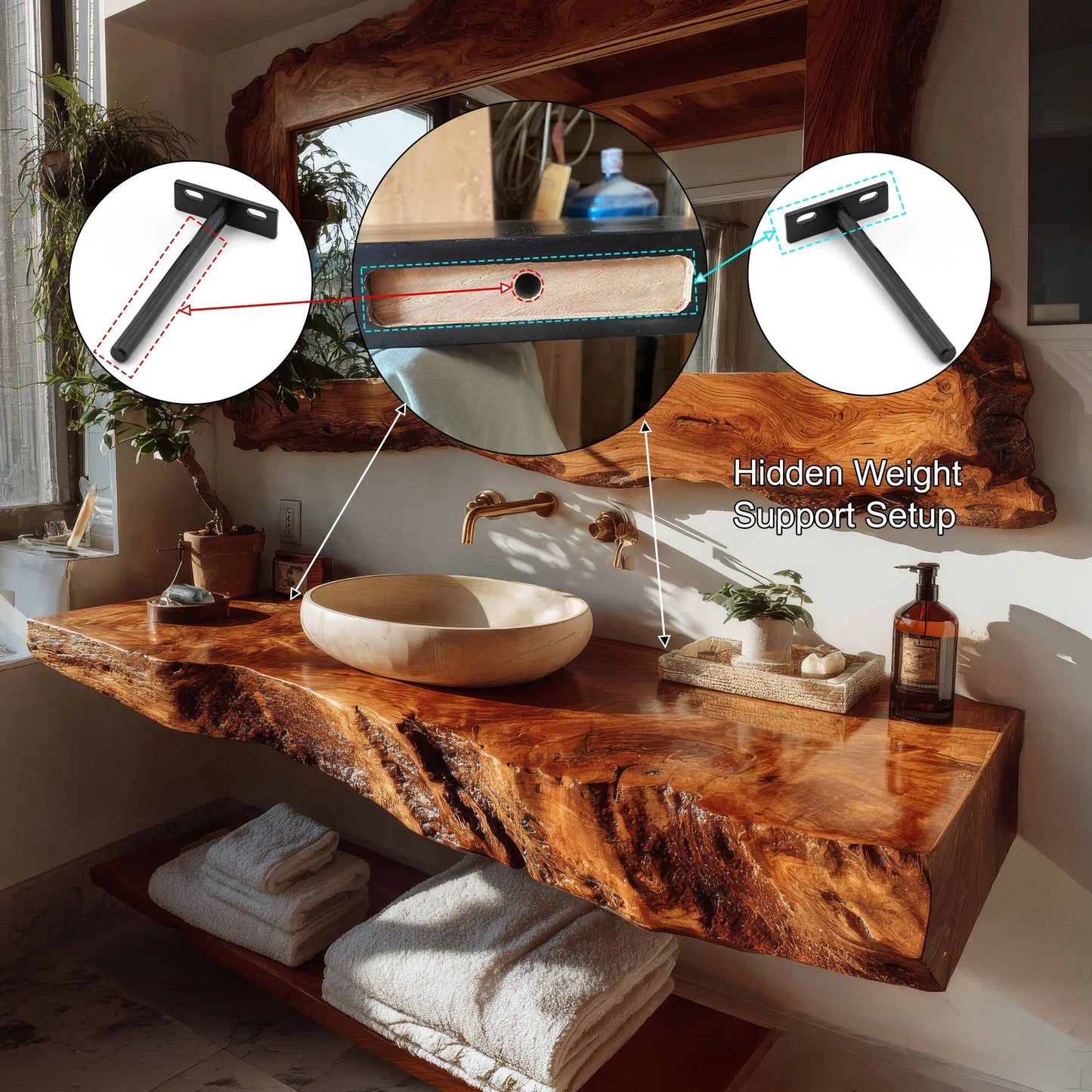 Velmoro Handcrafted Live Edge Solid Wood Floating Bathroom Vanity SPA723618 Kitchnce