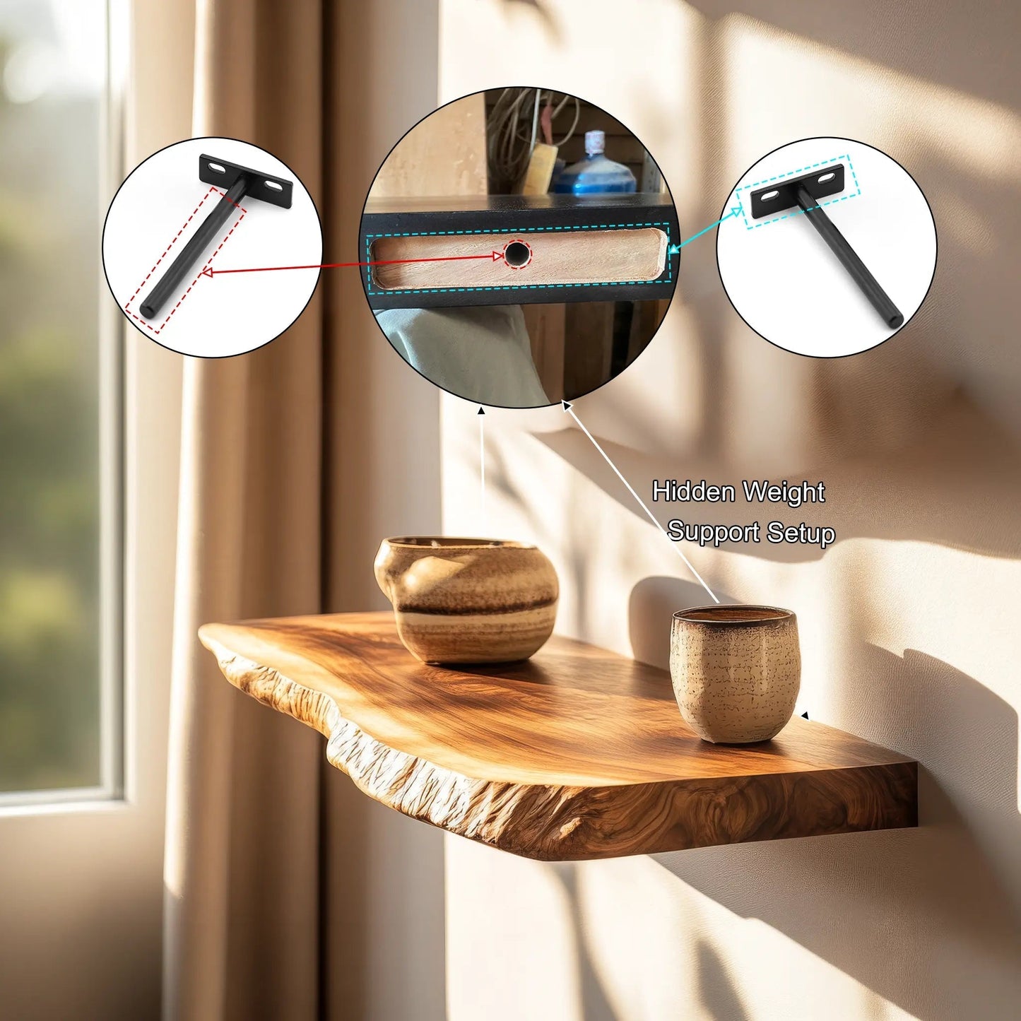 Velorin Live Edge Solid Wood Floating Shelf SPA635142 Kitchnce