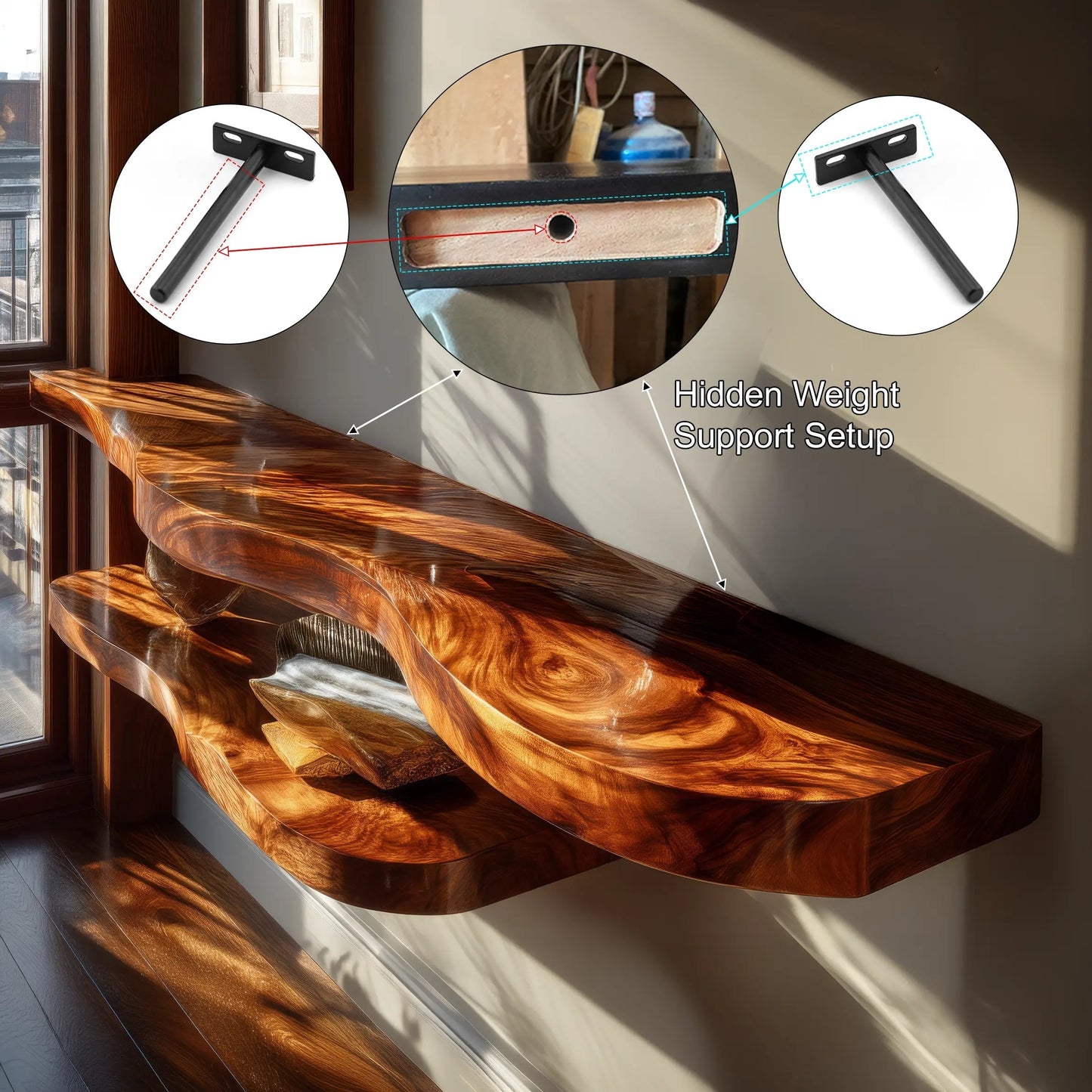Velric Live Edge Solid Wood Floating Shelf SPA583849 Kitchnce