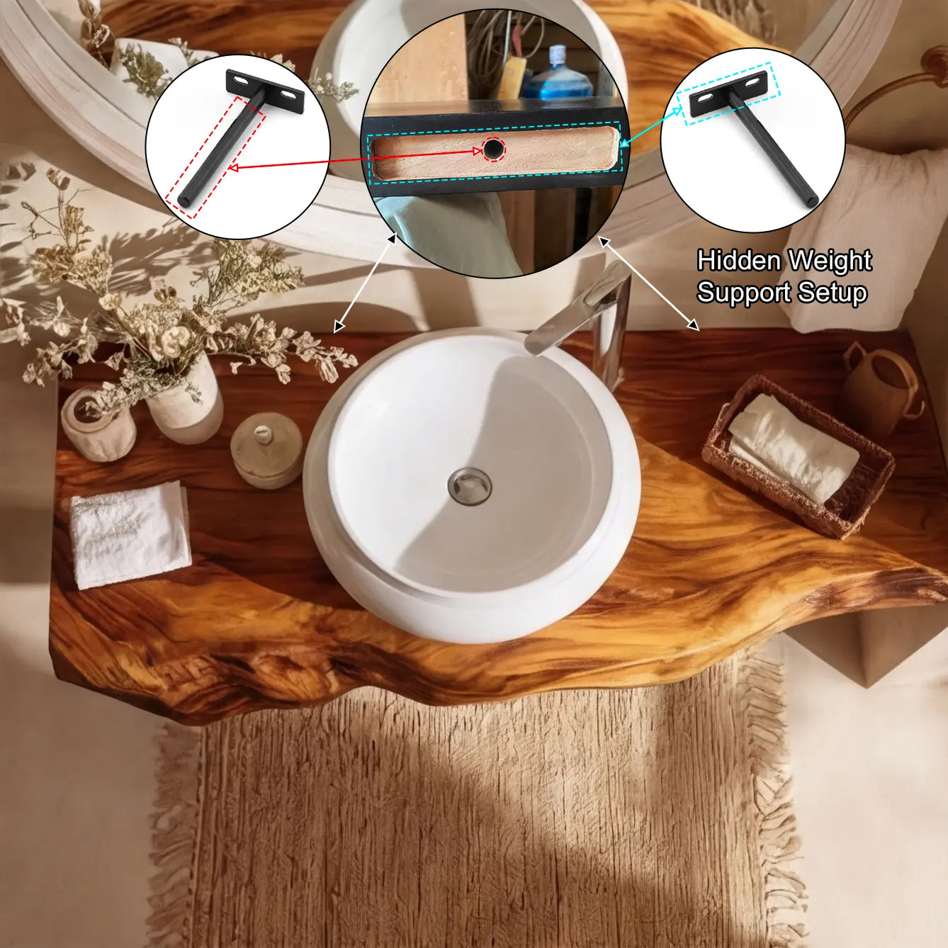 Velrion Handcrafted Live Edge Solid Wood Floating Bathroom Vanity SPA721836 Kitchnce