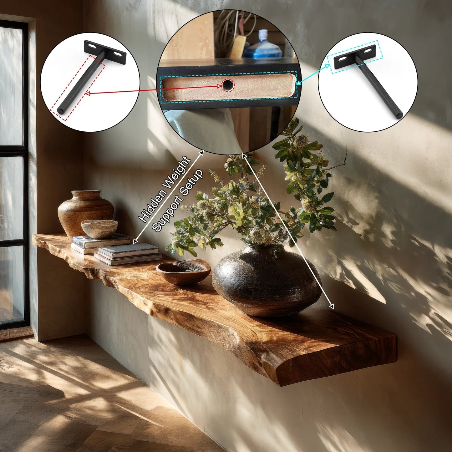 Velrion Live Edge Solid Wood Floating Shelf SPA900006 Kitchnce
